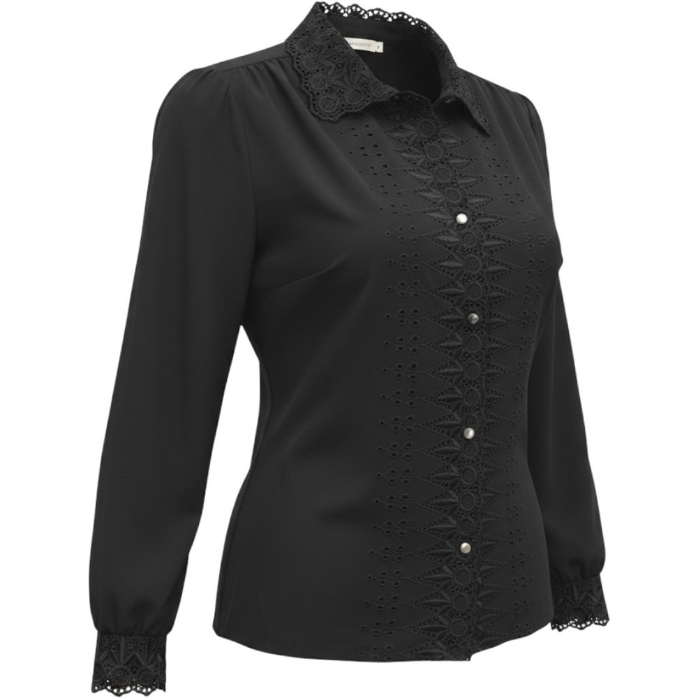 Vintage Black Guipure Lace Eyelet Button Up Blouse Victorian Revival‎ Gothic L